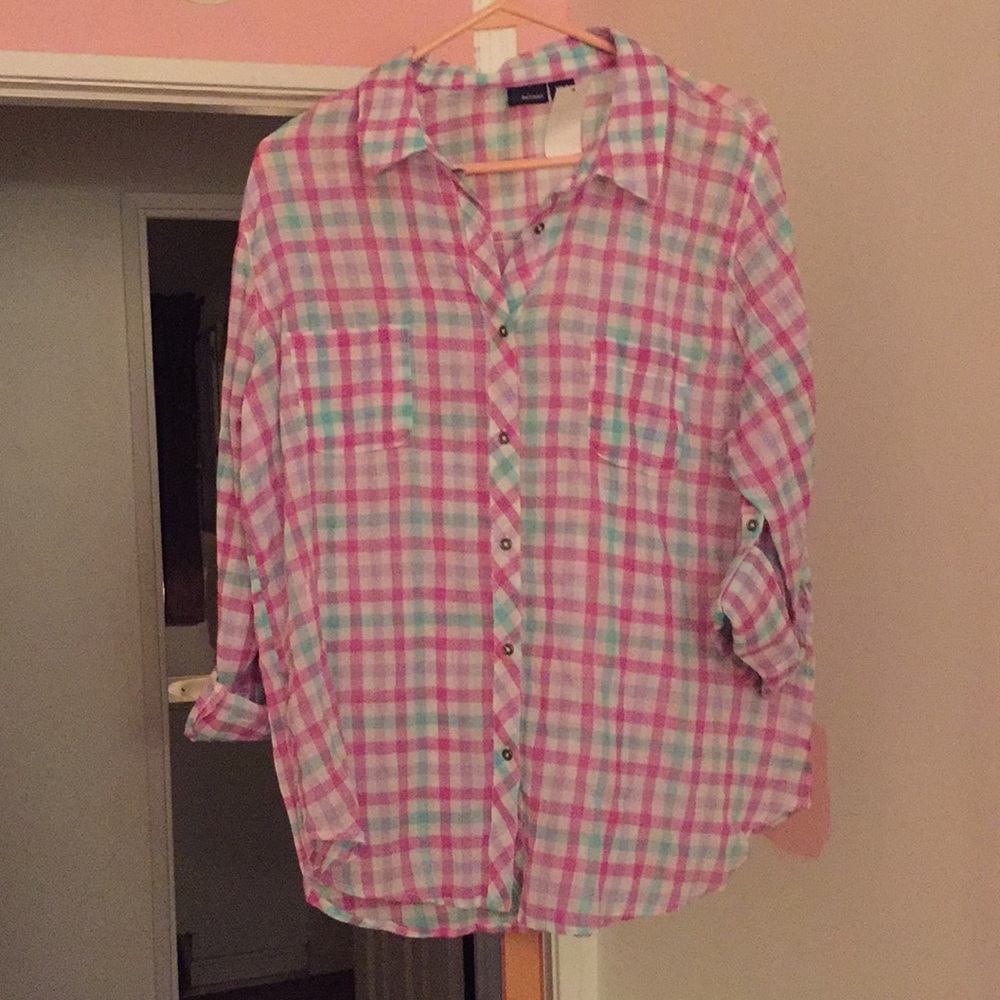 🌴 Pink Blue Plaid Flannel XL Basic Editions